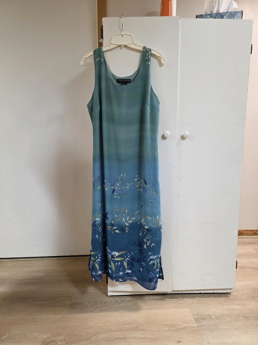 Sleeveless Blue Floral Ombre Maxi Dress